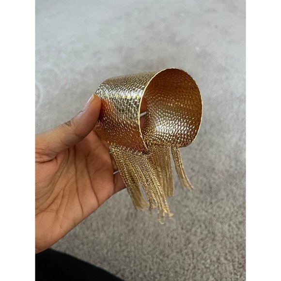 Statement gold cuff fringe bracelet wide armor costume chunky big wedding - Picture 9 of 9